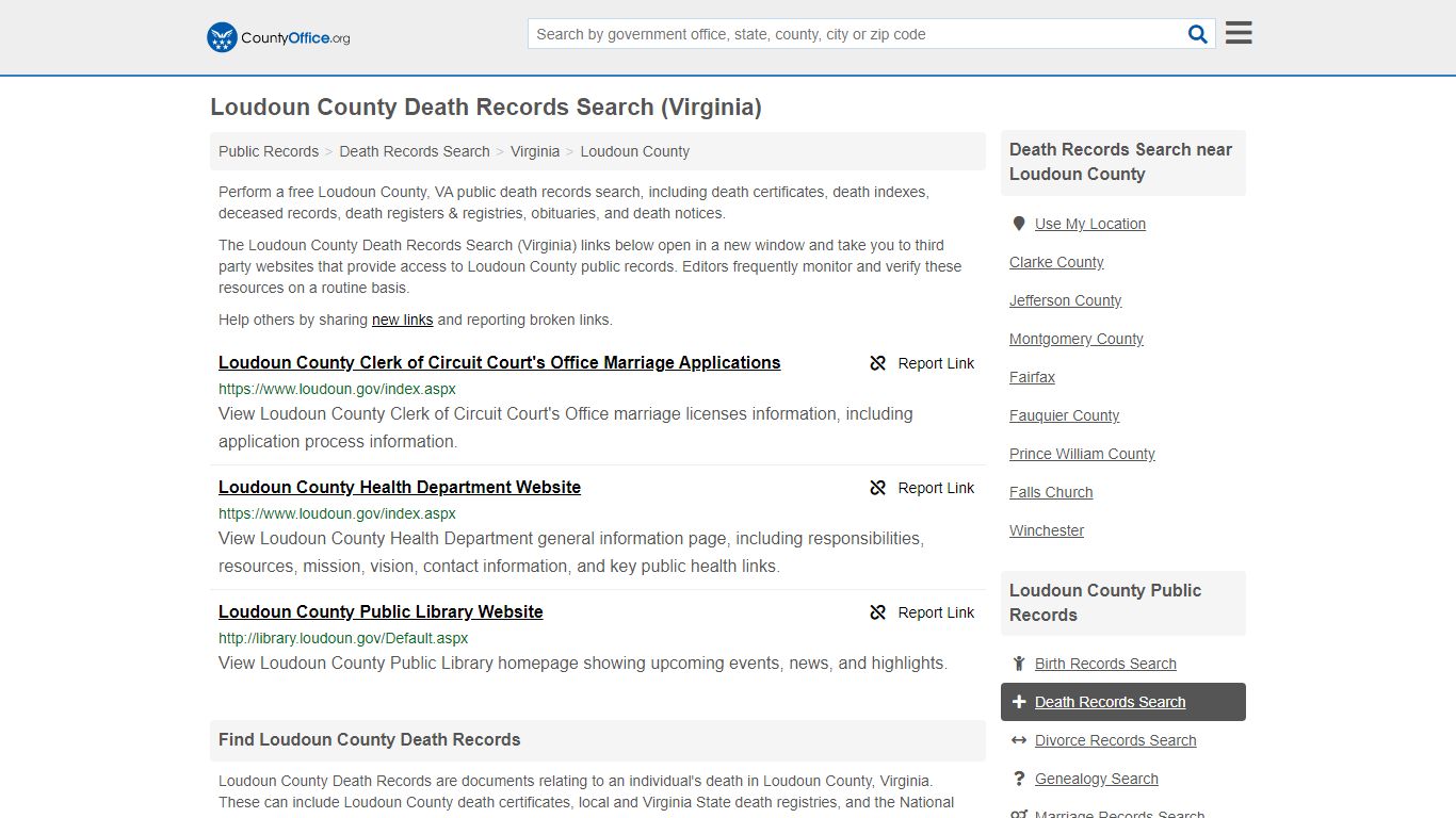 Death Records Search - Loudoun County, VA (Death ...