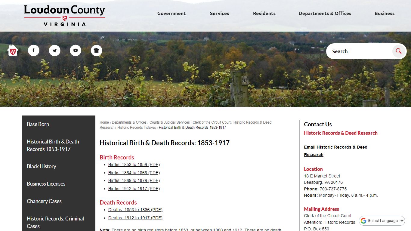 Historical Birth & Death Records: 1853-1917 | Loudoun ...